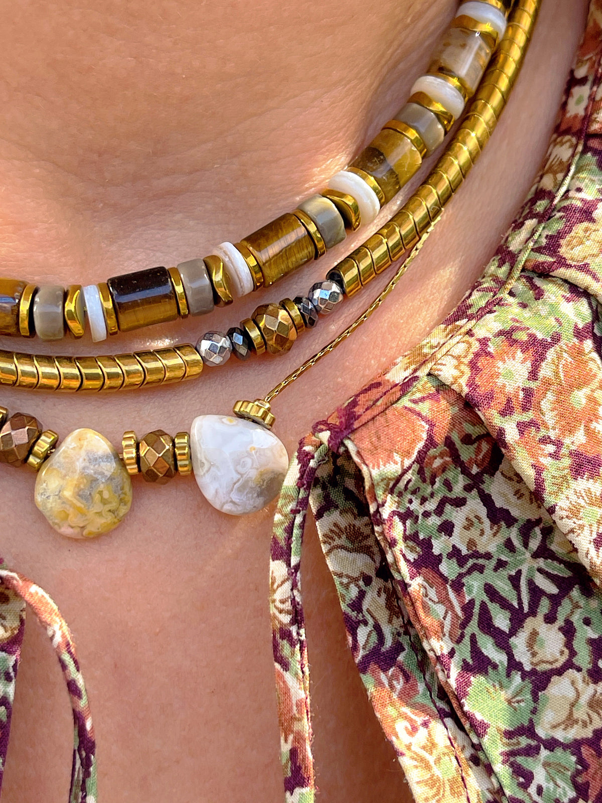 Collier RAVEN - oeil de tigre/ agate