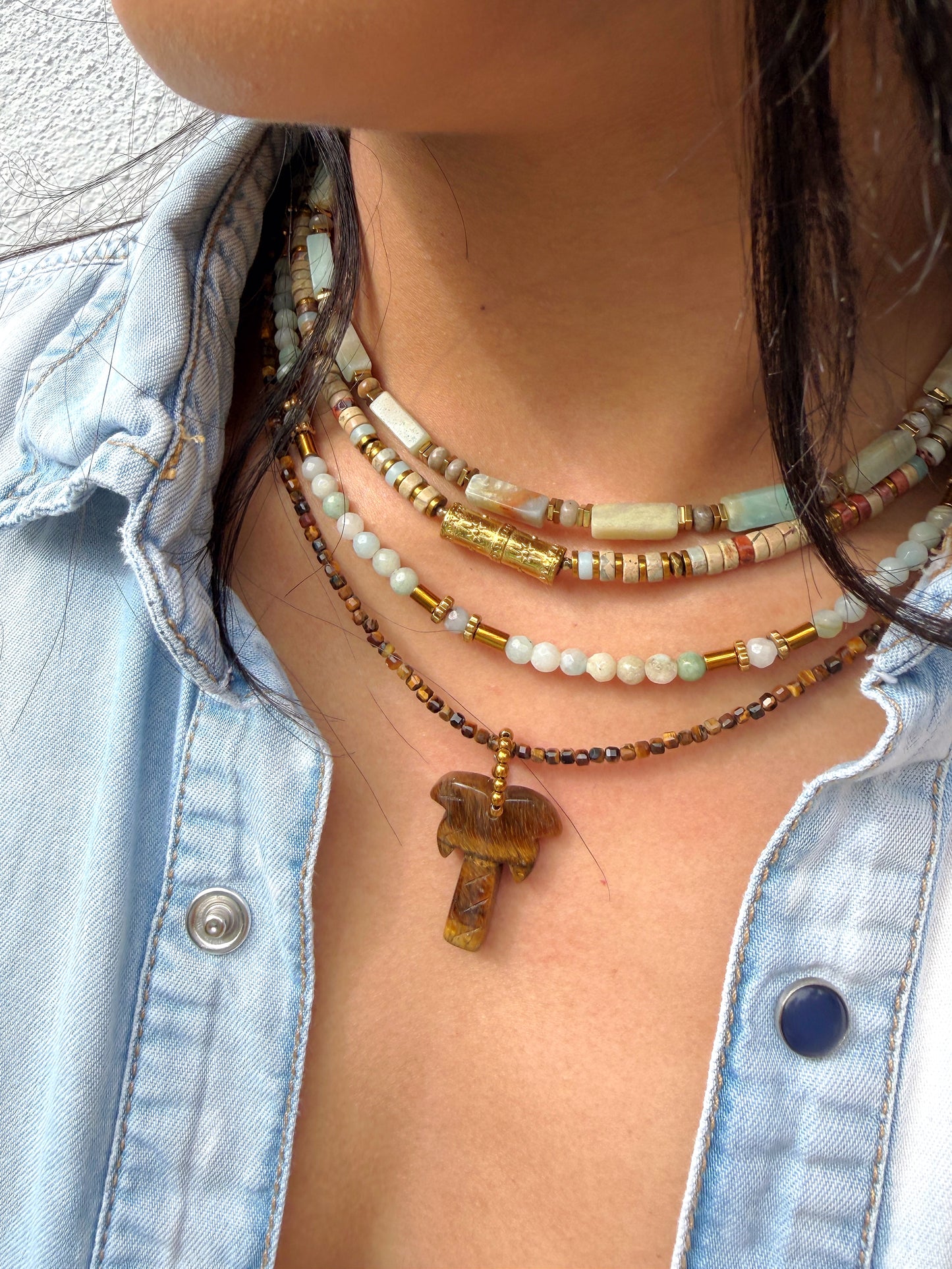LOOK - THEOPHILE Amazonite, SVEN Jaspe aqua terra, URBA Amazonite, UNAE Oeil de tigre