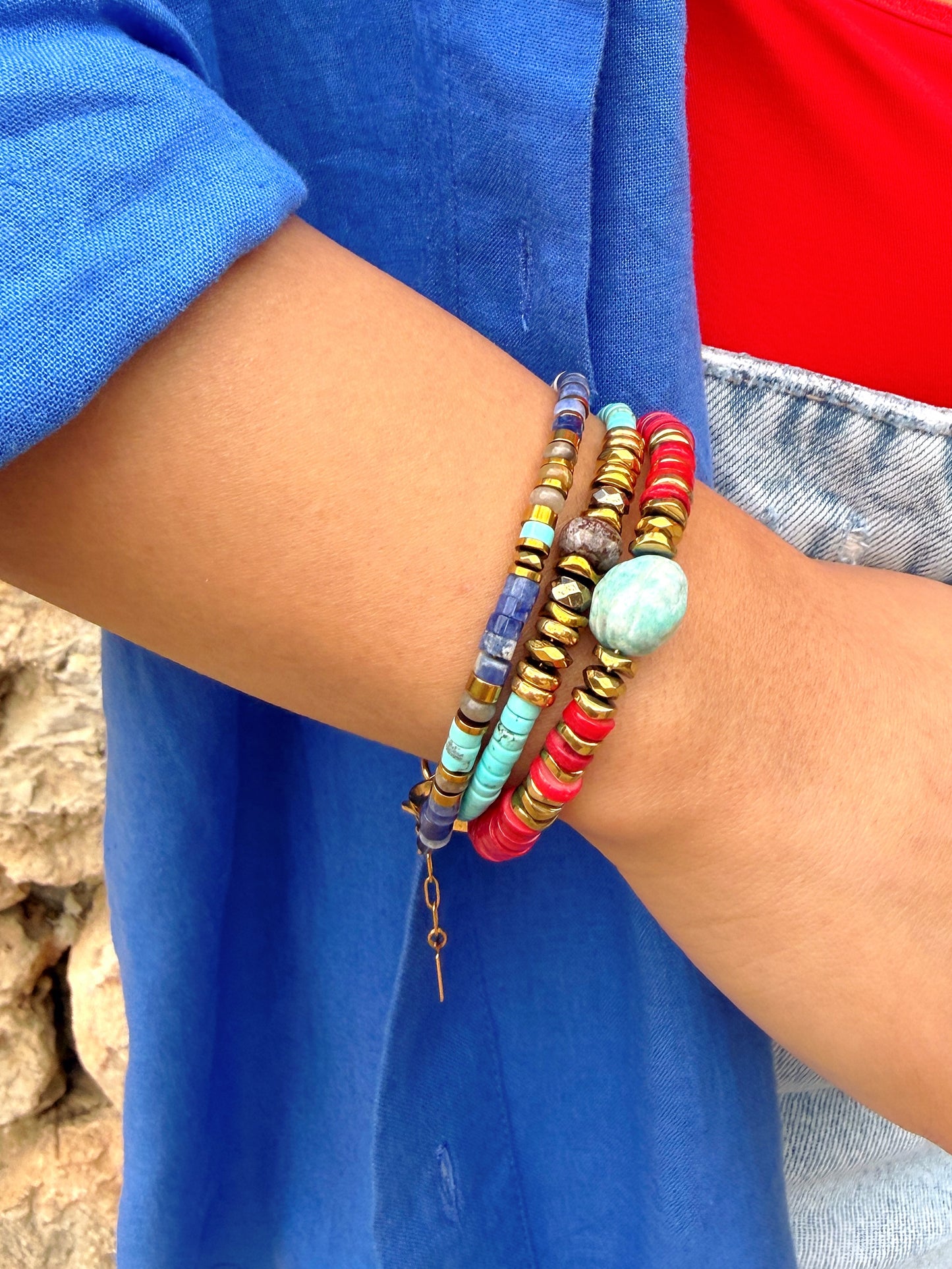LOOK - ULIANA cerise, JAJA Turquoise africaine, SUZANNE Sodalite