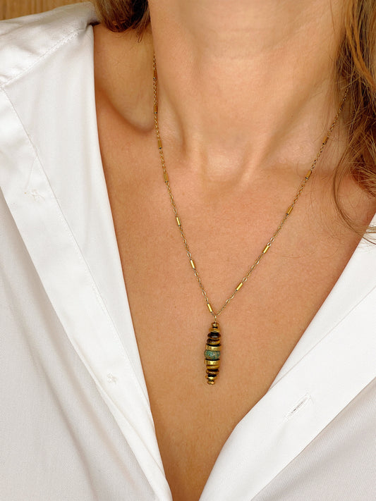 Collier LORETTE - Jaspe feuille d'argent