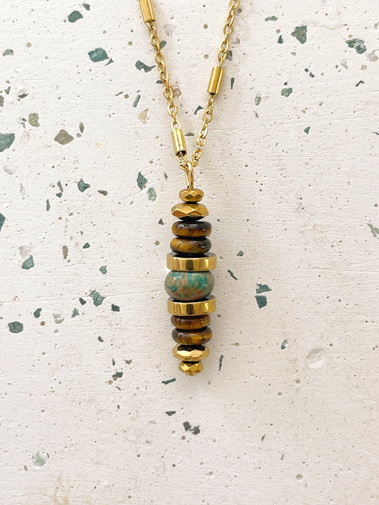 Collier LORETTE - Jaspe feuille d'argent