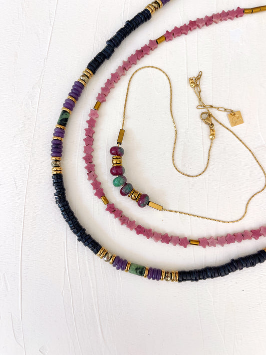 TESS + TITO Rhodonite + TONY Rubis zoïsite