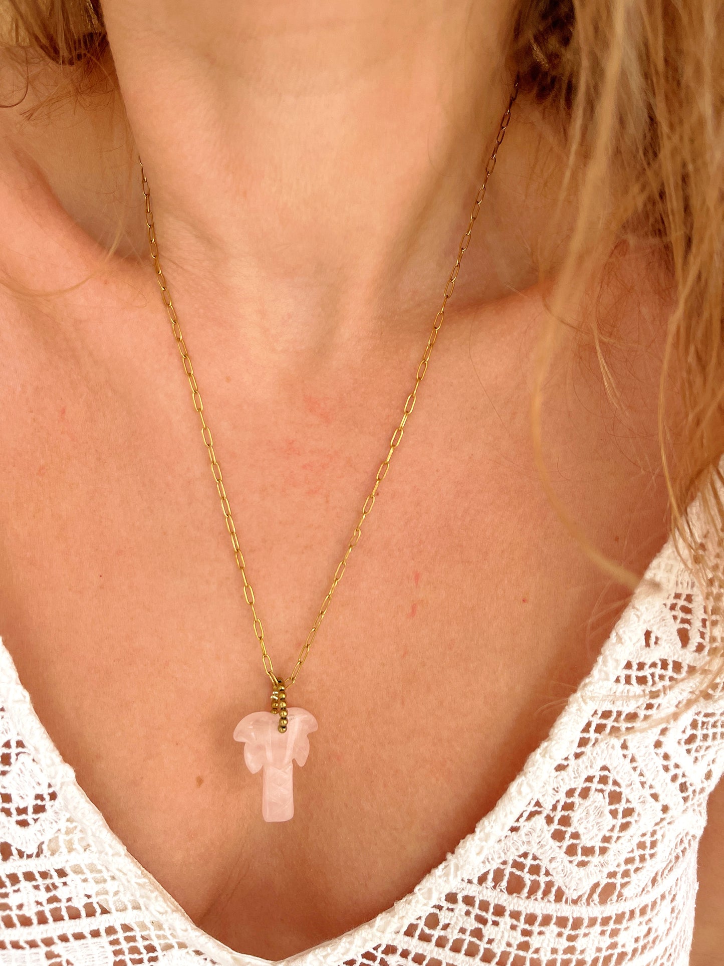Collier USAMY long - Quartz rose