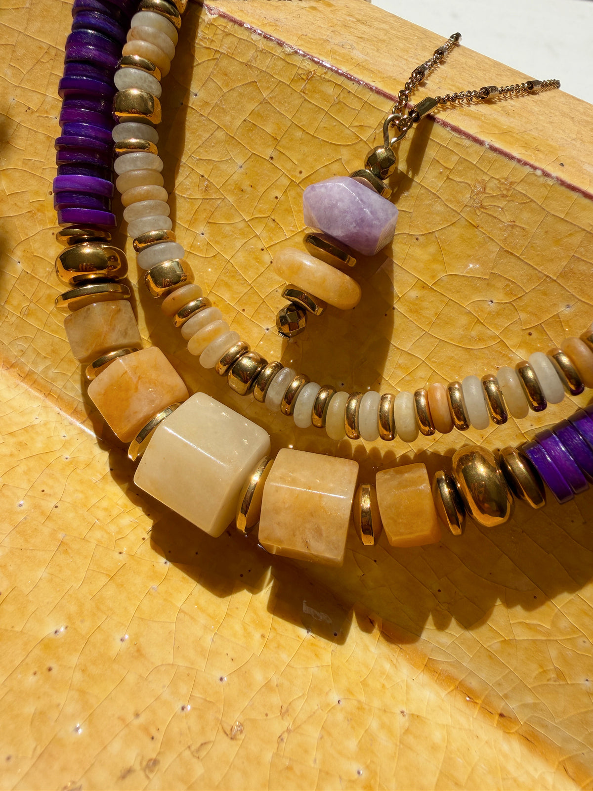LOOK - VICENS purple, VINNIO jade topaze, LORETTE Valldemossa
