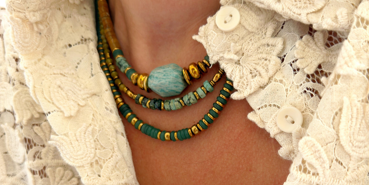 LOOK - VITO turquoise africaine, VARO amazonite, VINNIO aventurine verte