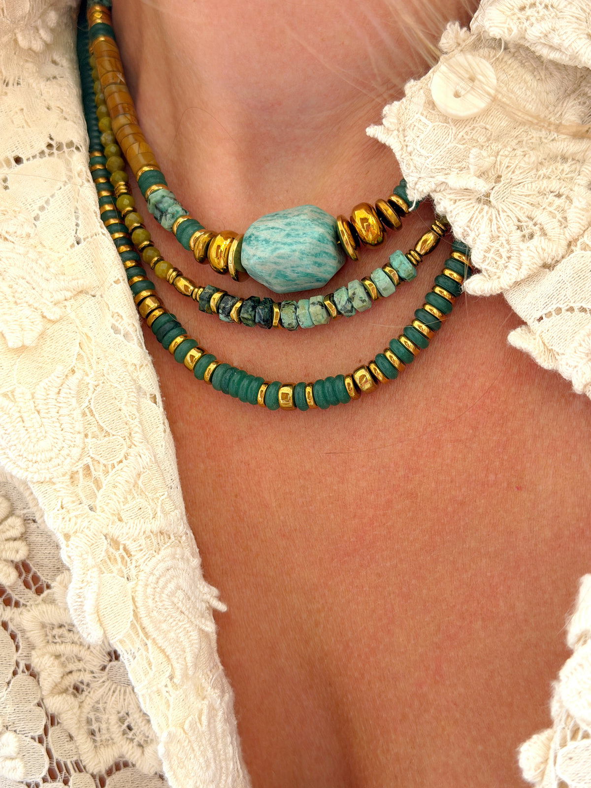 LOOK - VITO turquoise africaine, VARO amazonite, VINNIO aventurine verte