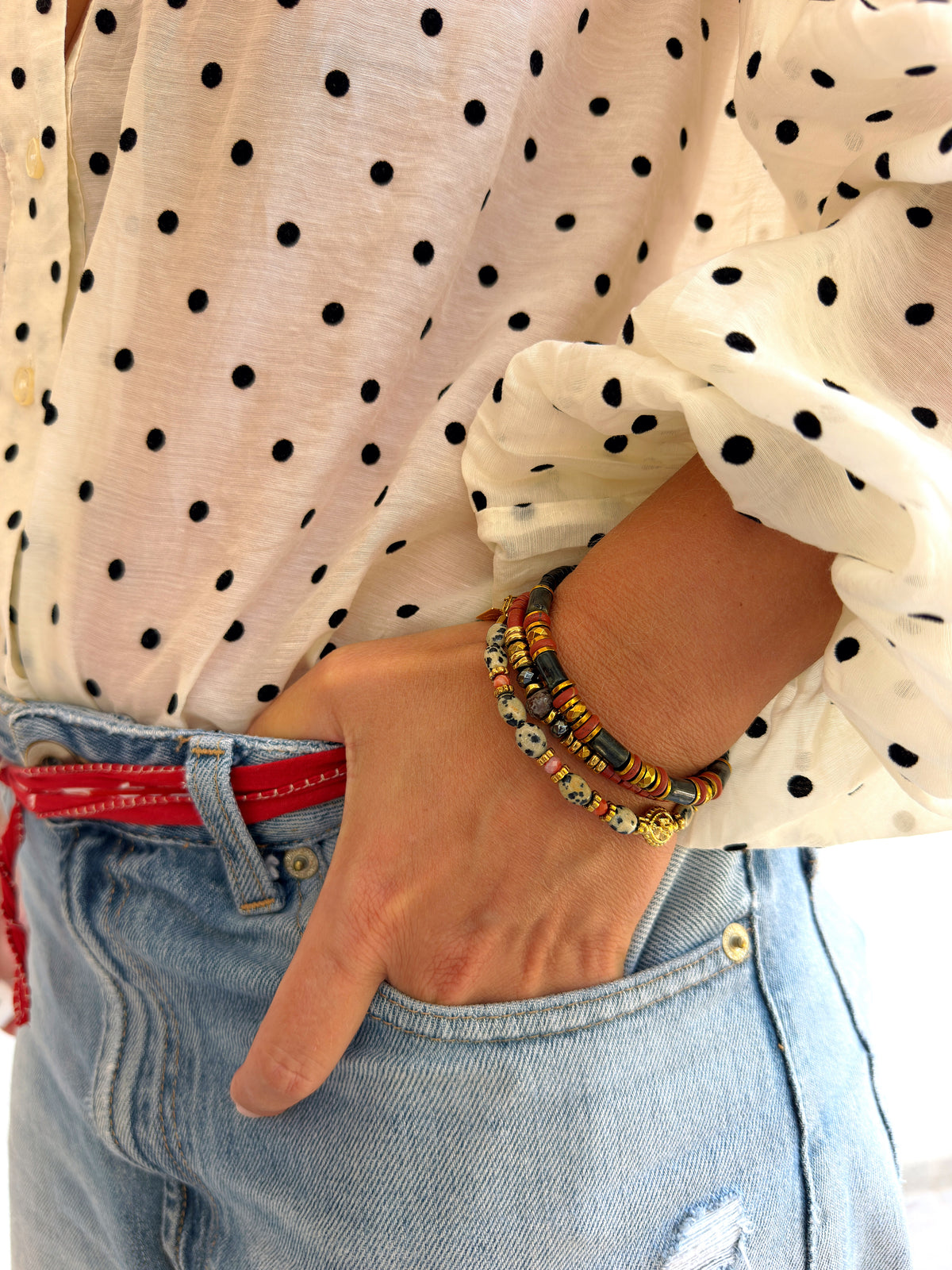 LOOK - TÉA jaspe dalmatien, JAJA jaspe rouge, VERANE larvakite