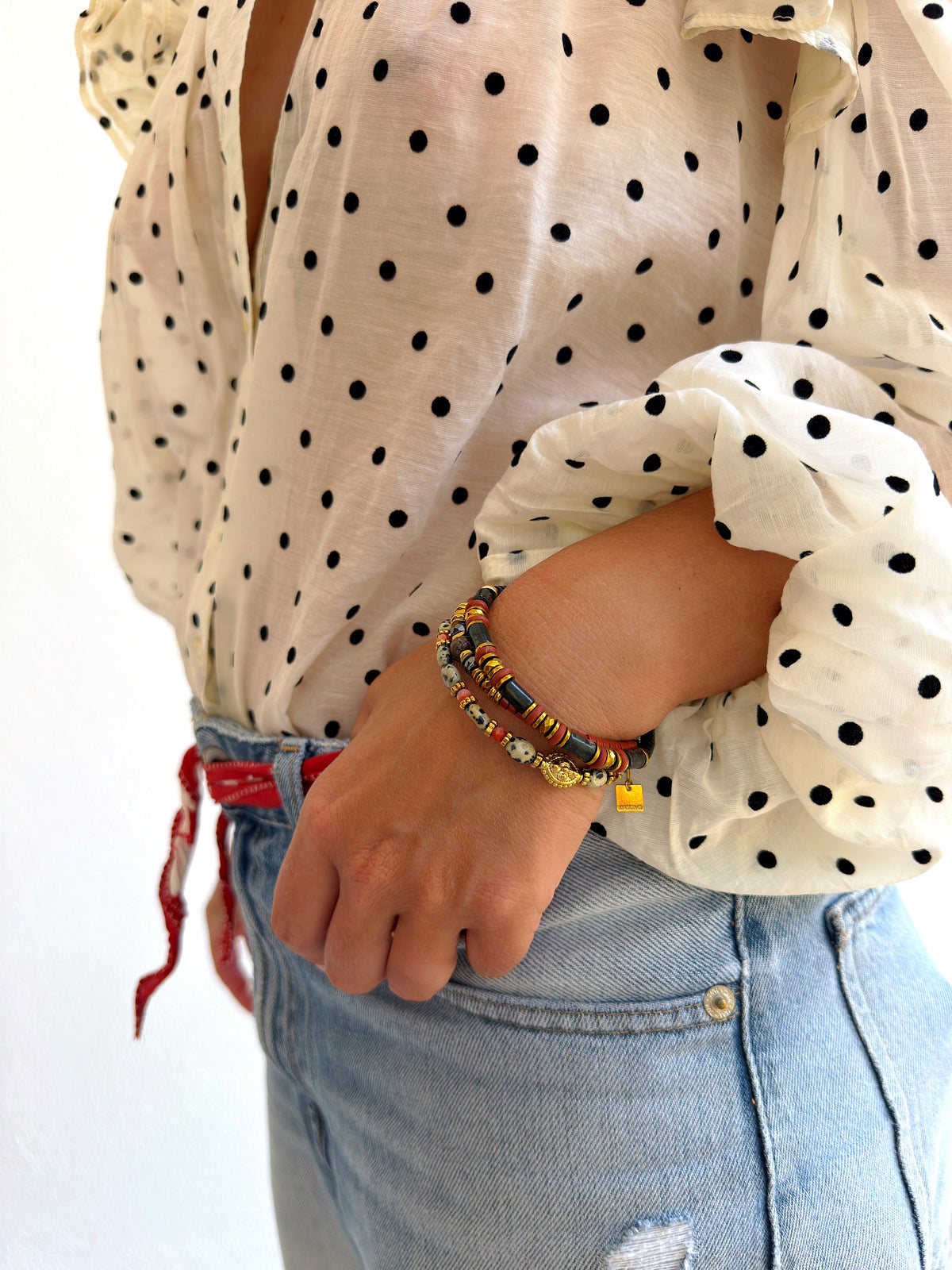LOOK - TÉA jaspe dalmatien, JAJA jaspe rouge, VERANE larvakite