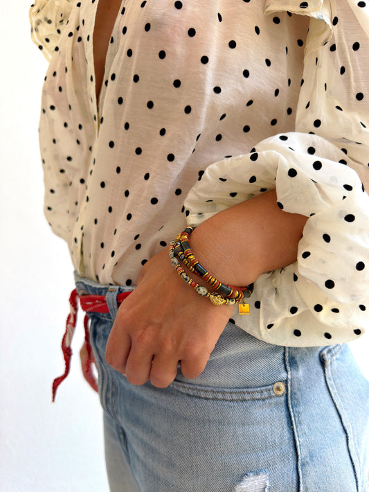 LOOK - TÉA jaspe dalmatien, JAJA jaspe rouge, VERANE larvakite