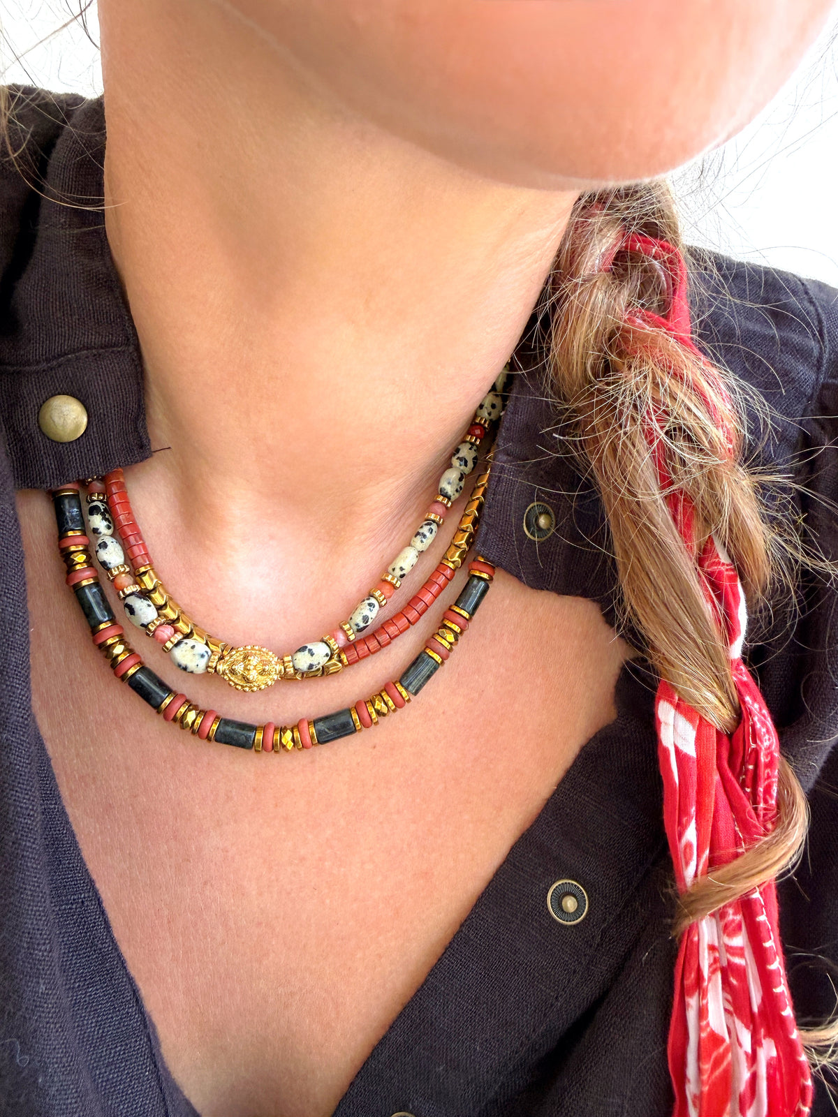 LOOK - TALINE jaspe dalmatien, URIEL jaspe rouge, VOLTAIRE larvakite