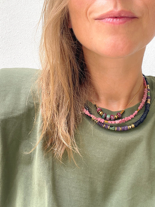 TESS + TITO Rhodonite + TONY Rubis zoïsite