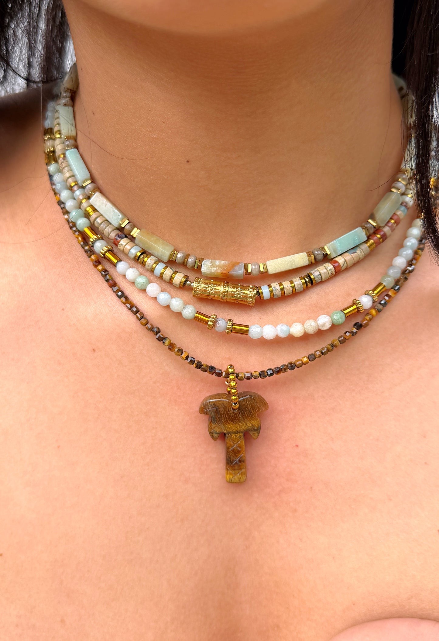 LOOK - THEOPHILE Amazonite, SVEN Jaspe aqua terra, URBA Amazonite, UNAE Oeil de tigre