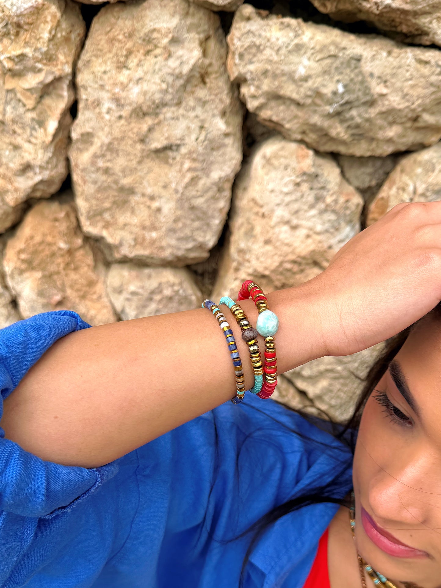 LOOK - ULIANA cerise, JAJA Turquoise africaine, SUZANNE Sodalite