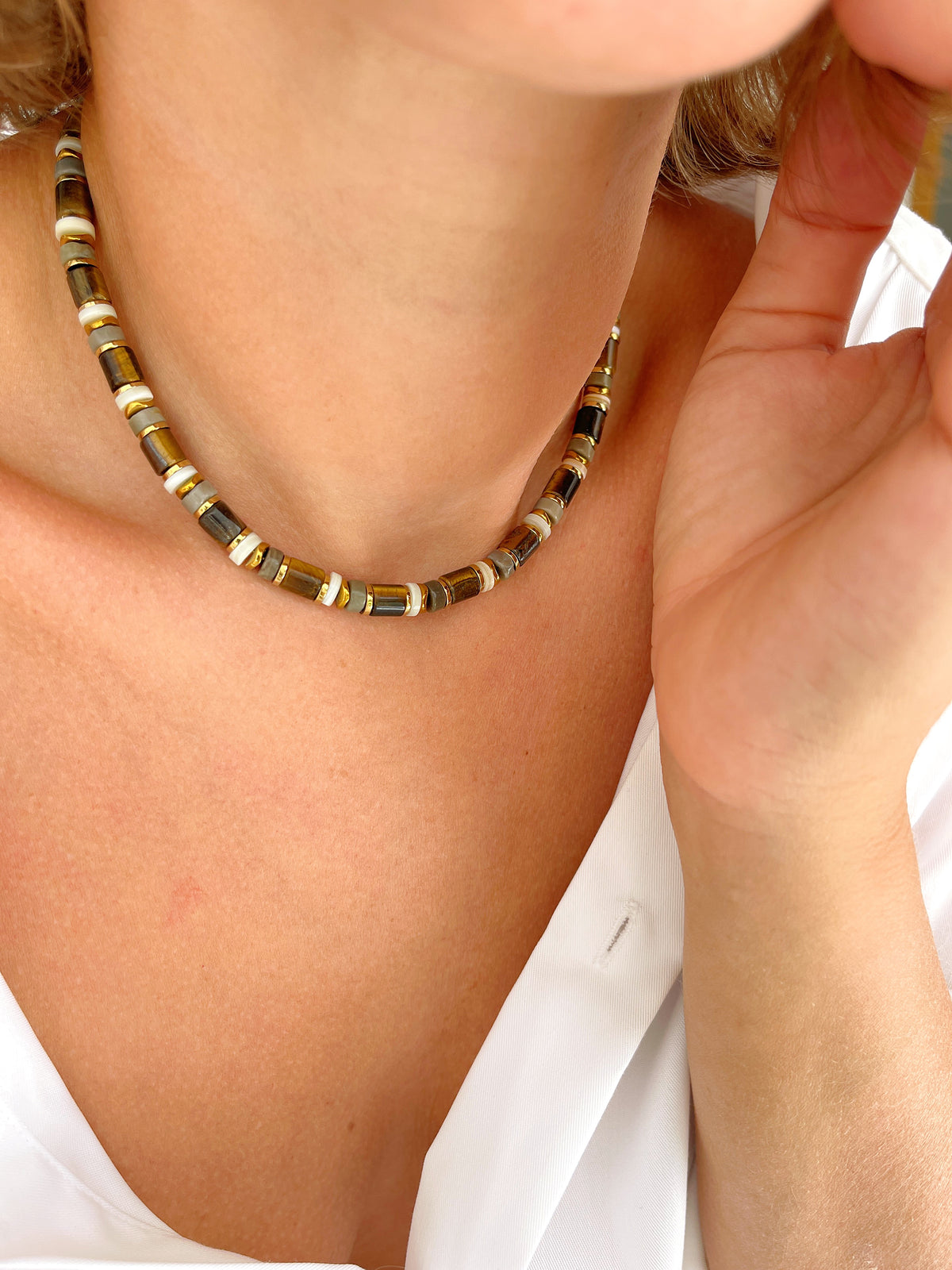 Collier RAVEN - oeil de tigre/ agate