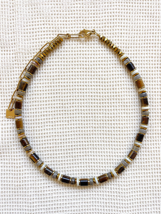 Collier RAVEN - oeil de tigre/ agate
