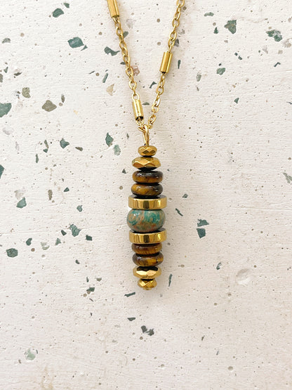 Collier LORETTE - Jaspe feuille d'argent