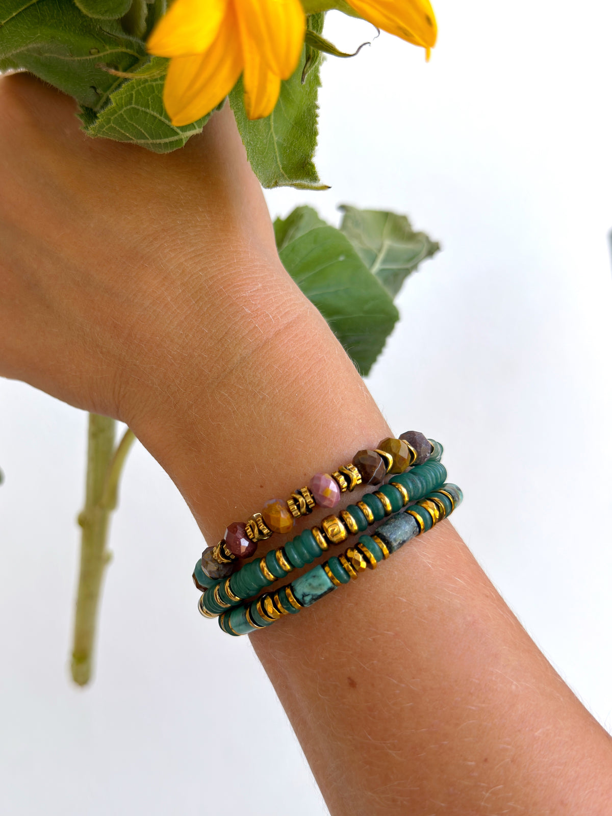 LOOK - VANDA aventurine verte, VÉRANE turquoise africaine, VICTOIRE jaspe océan
