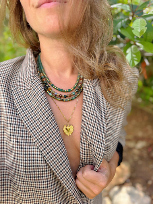 LOOK - VINNIO aventurine verte, VOLTAIRE turquoise africaine, VINICIO jaspe océan, PAULINA
