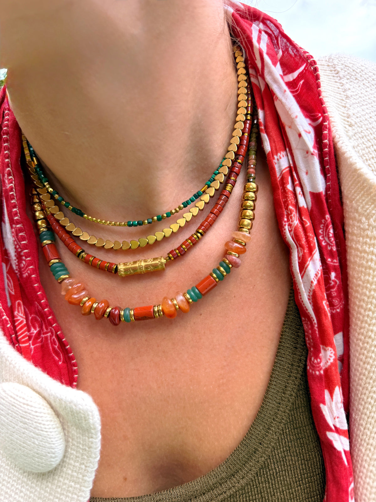 LOOK - VALTÉRI malachite, LOVE gold, SVEN jaspe rouge, VIGGO jaspe rouge